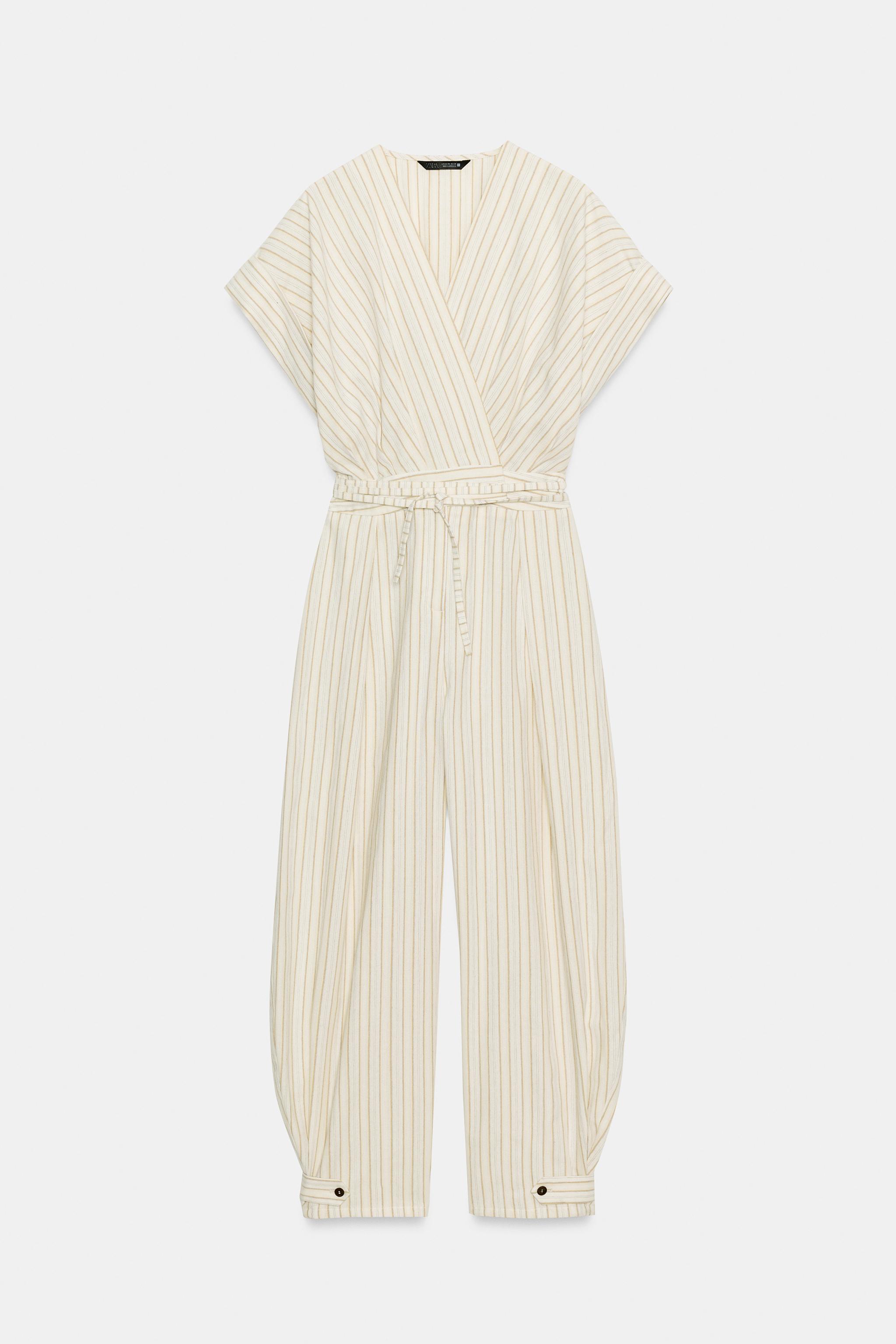 STRIPED BELTED JUMPSUIT
